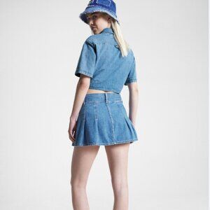 Tommy Hilfiger Denim Skirt Fit and Flare Pleated Skater '00s Skirt Size Large